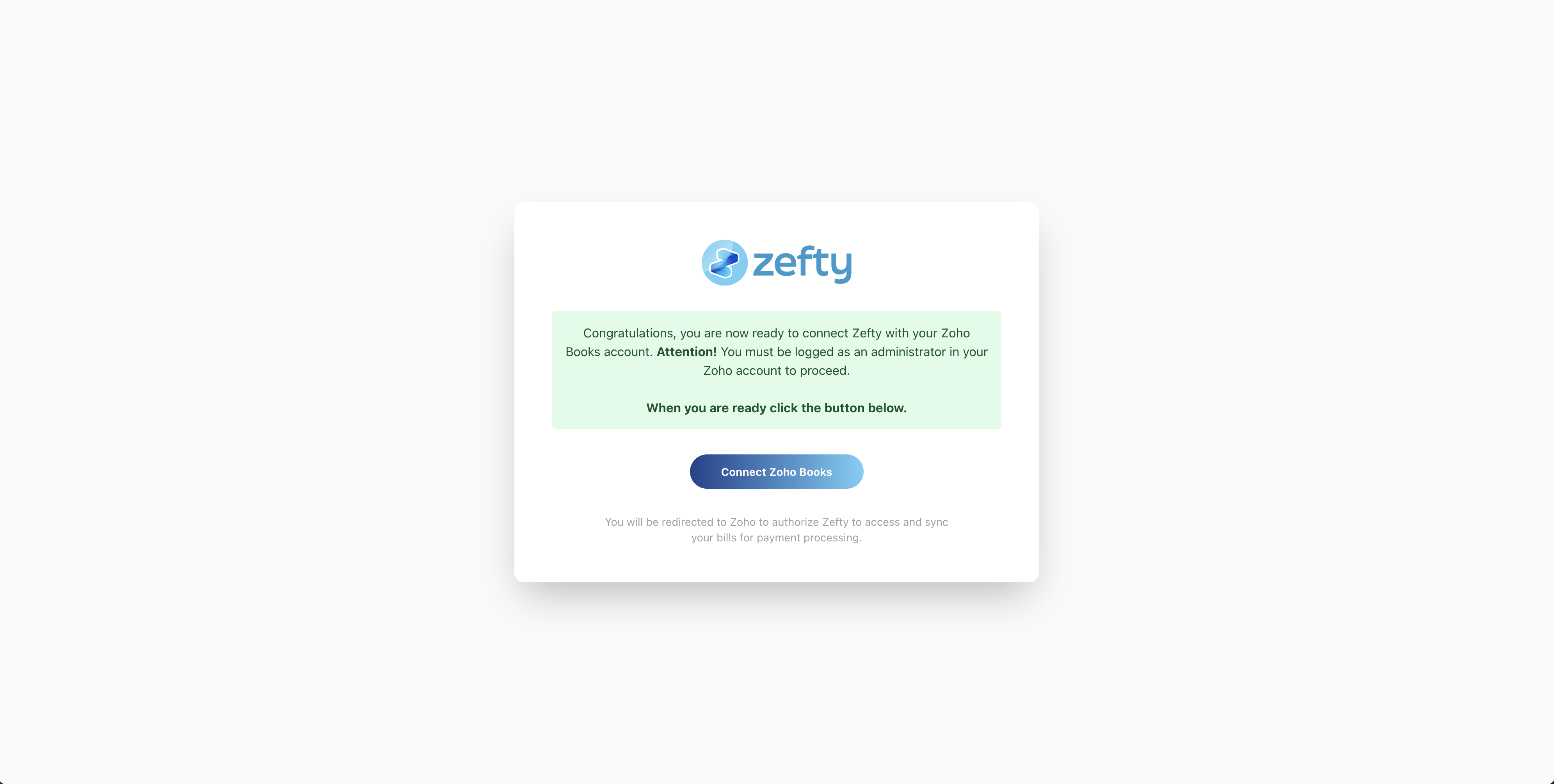 Zoho authorization screen