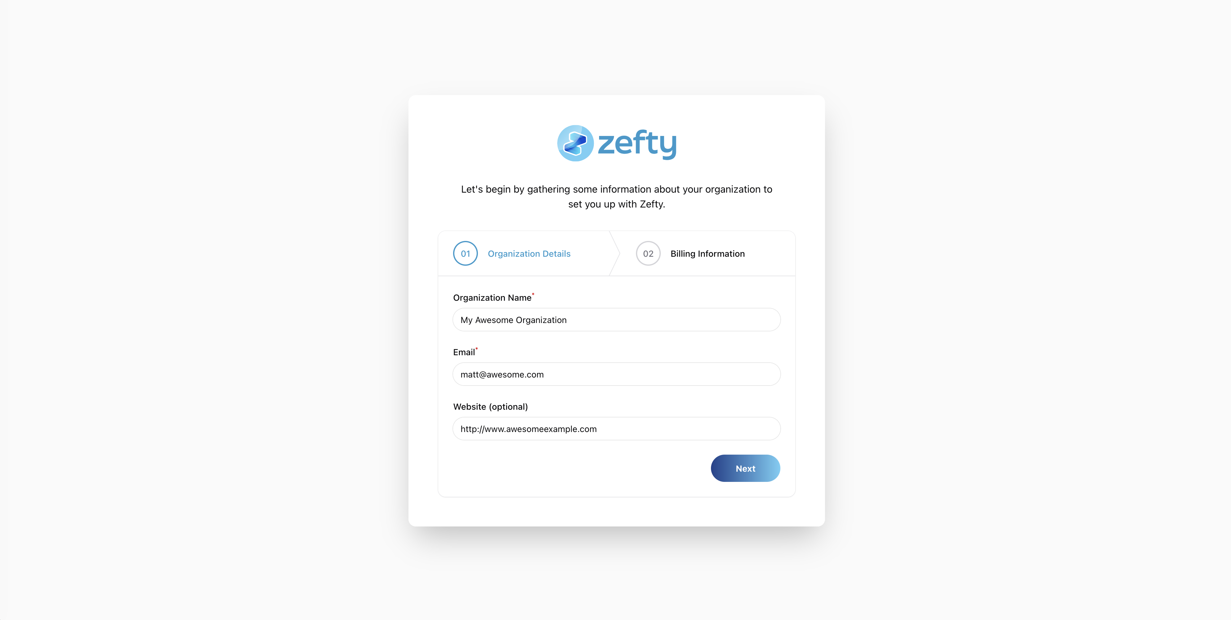 Organization setup form